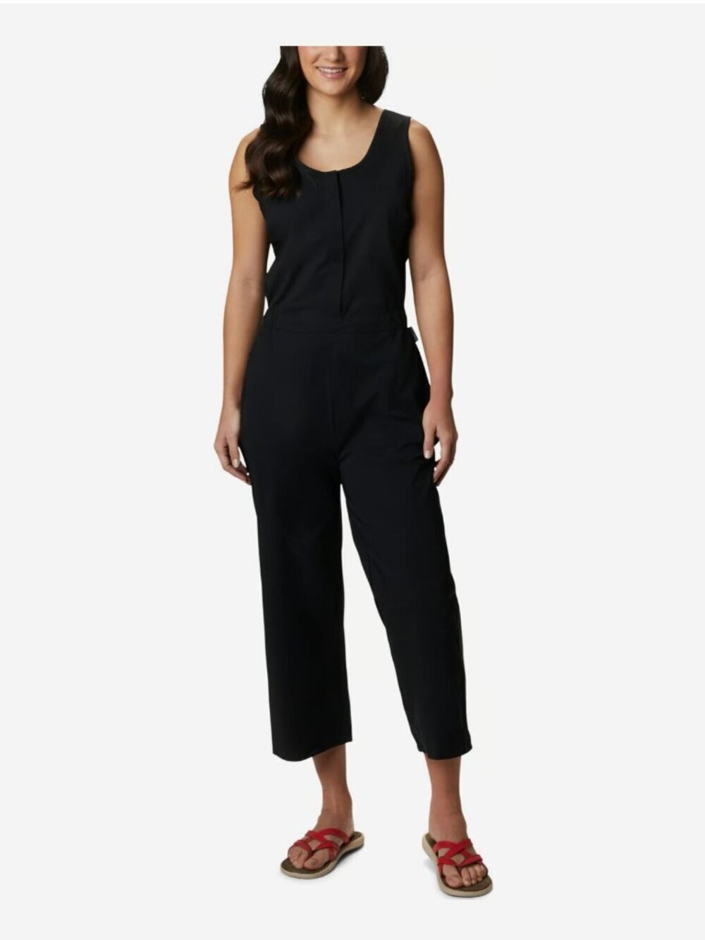 Columbia Firwood Crossing Jumper Black Sleeveless Wide Leg Utility Jumpsuit Sz M